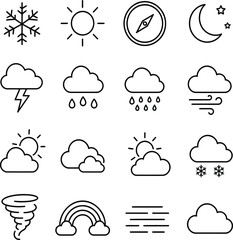 Fototapeta premium Weather Line Icons Vector Set, Minimal Climate Outline Symbols