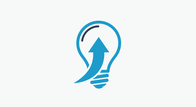 Light bulb with upward arrow symbol for innovation, idea progress, and business growth