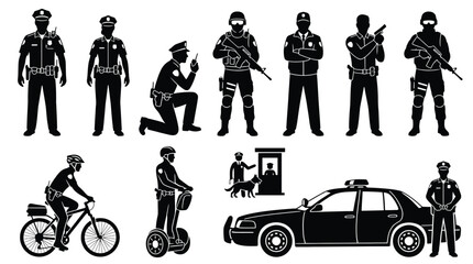 Set of police officers, swat team, police car, and patrol units © Hikari Vector Studio