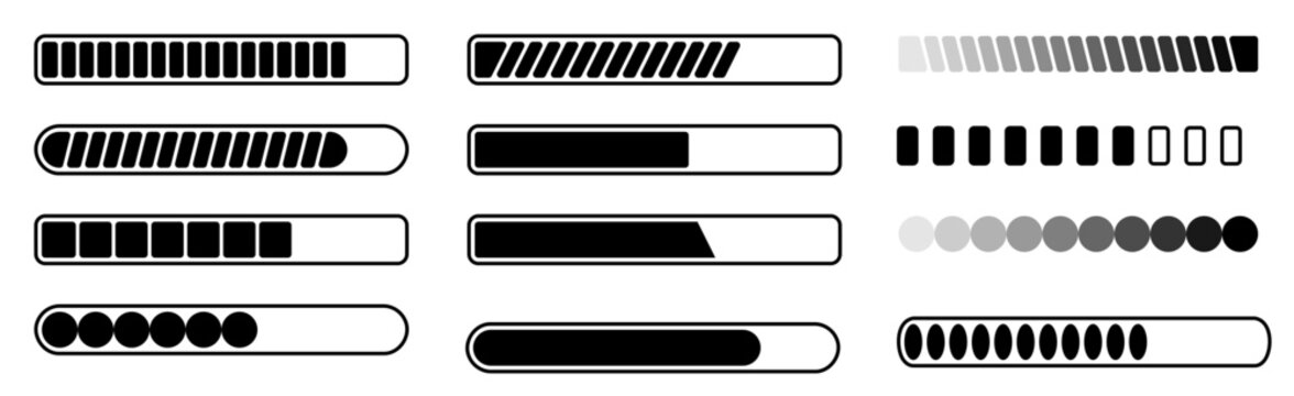 set of loading bar icons. Progress indicator symbol for UI element design.