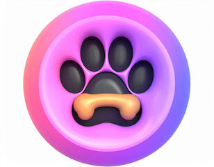Fototapeta premium 3D rendered circular with a pink and purple gradient featuring a black paw print and a bone