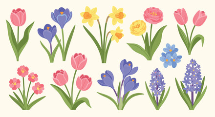 Fototapeta premium Vibrant spring flowers blooming in a cheerful garden collection for seasonal celebration designs
