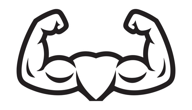 Two flexed biceps muscles forming a heart shape with strength bodybuilding illustration energetic training muscular performance movement athletic
