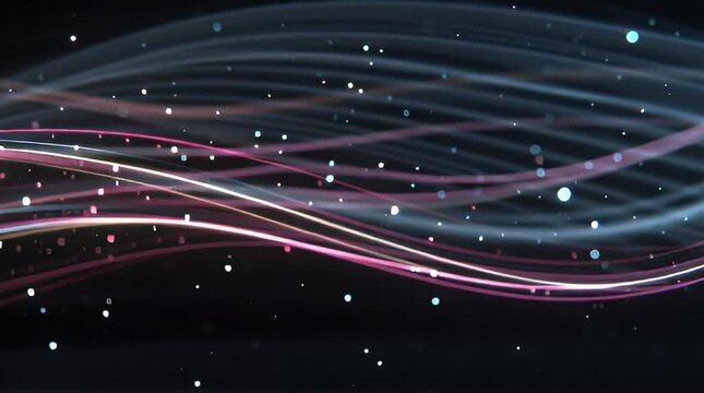 Abstract flowing light streaks and particles against a dark background
