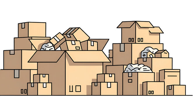 Stack of moving cardboard boxes illustration of relocation and storage vector graphic