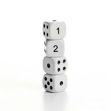 Stacked white dice with numbers on a plain background