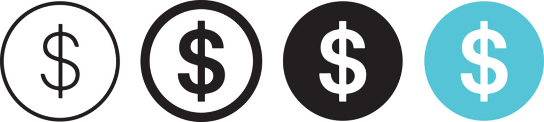 Obraz premium Set of four dollar sign currency icons in different styles