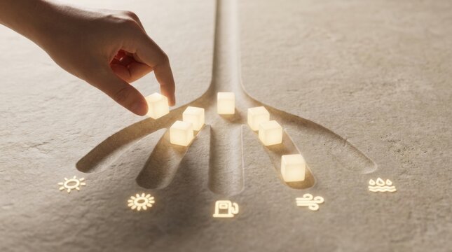 Hand touching a light bulb signifying energy source diversification and innovative solutions in modern technology