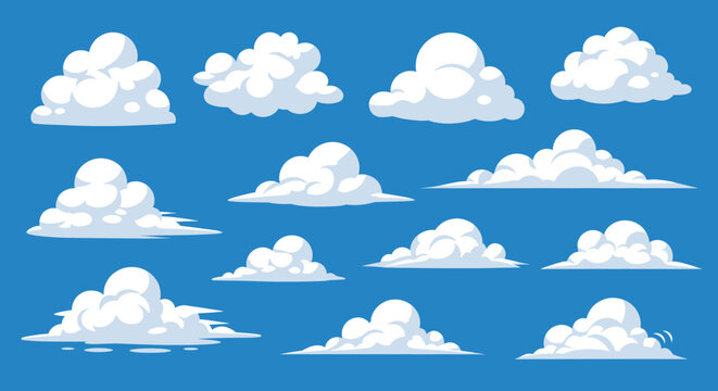 Various stylized white clouds in different shapes for sky scenes weather forecasts and ui elements