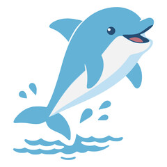 Obraz premium cartoon cute dolphin fish jumping out from the water marine sea life animal flat color vector illustration template design