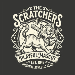 Obraz premium Vintage Athletic Club Mascot The Scratchers Baseball Cat