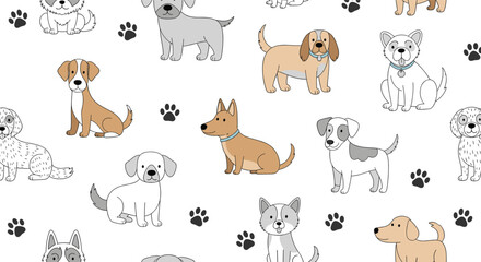 Obraz premium Adorable puppies and friendly dogs scattered across a surface for childrens textile or gift wrap