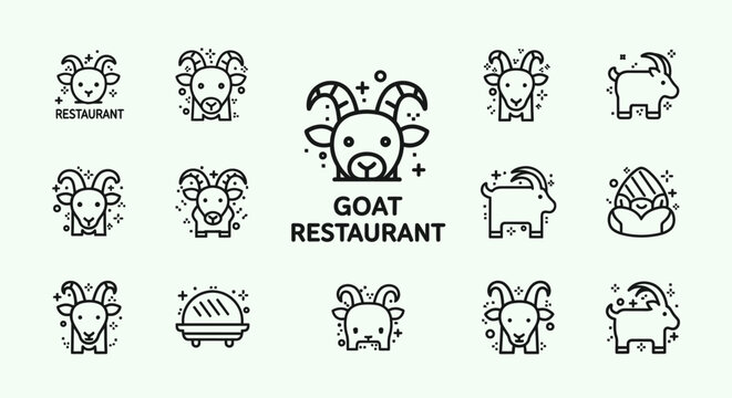 Vector Goat Restaurant Logo Design Template - Modern Animal Mascot for Dining, Bistro, and Farm-to-Table Culinary Identity