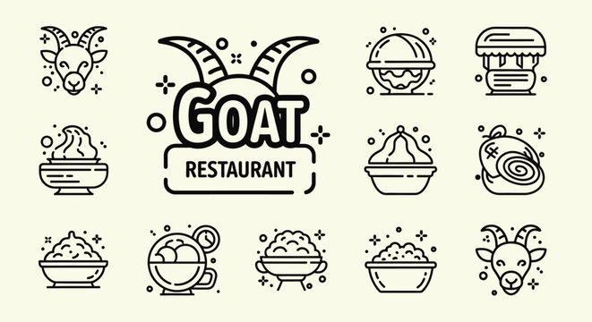 Vector Goat Restaurant Logo Design Template - Minimalist Animal Mascot for Gastronomy, Dining, and Organic Food Branding, Creative Goat Head Icon for Cafe, Grill, or Bistro