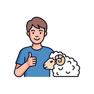 Man giving thumbs up with sheep.