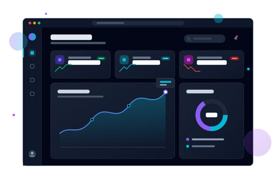 Modern Dark Mode Business Data Dashboard Vector Illustration