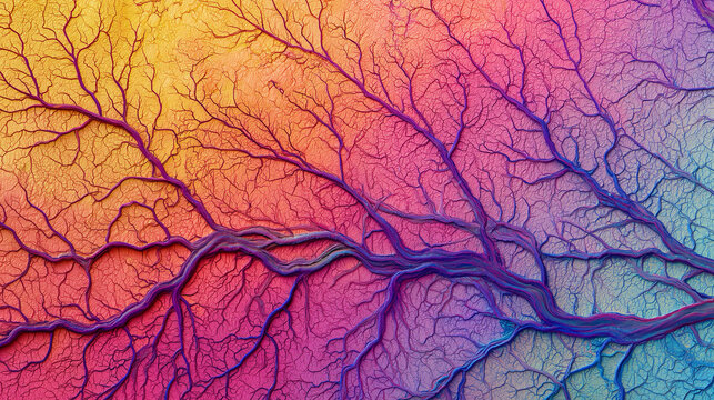 Multicolored Abstract Texture with Tree Branch or Capillary Inspired Pattern Design