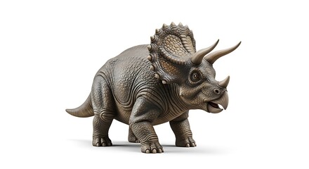 Fototapeta premium Detailed model of a triceratops dinosaur toy on white background for kids and educational use