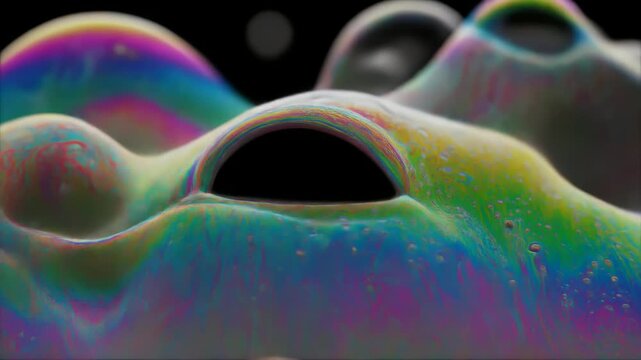 虹色に変化するシャボン膜の崩壊抽象背景