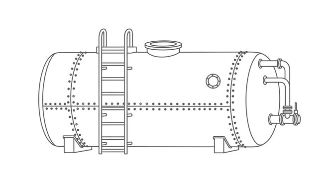 Industrial horizontal storage tank line art with access ladder