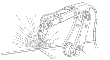 Fototapeta premium Industrial welding robot arm technical line art illustration