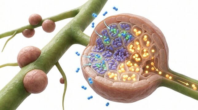 3D Illustration of Nitrogen Fixation Process in Plant Root Nodules