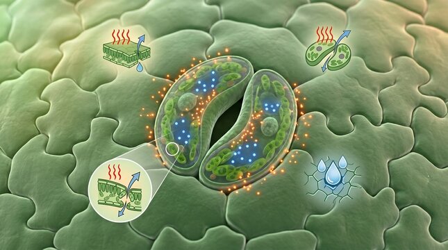3D Microscopic View of Plant Leaf Stomata Gas Exchange and Water Retention