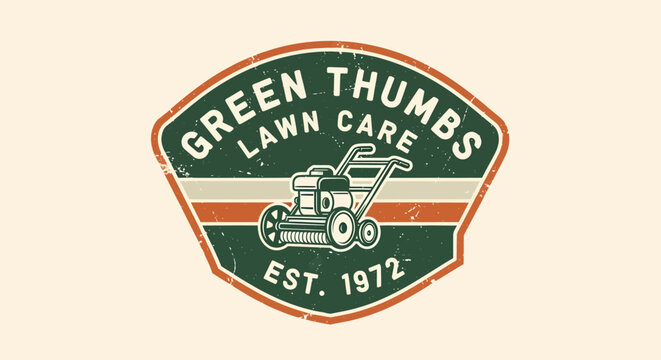 Green Thumbs Lawn Care Vintage Emblem With Mower.