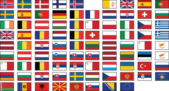 Vector Illustration of European Country Flags for International, Travel, and Geography Designs