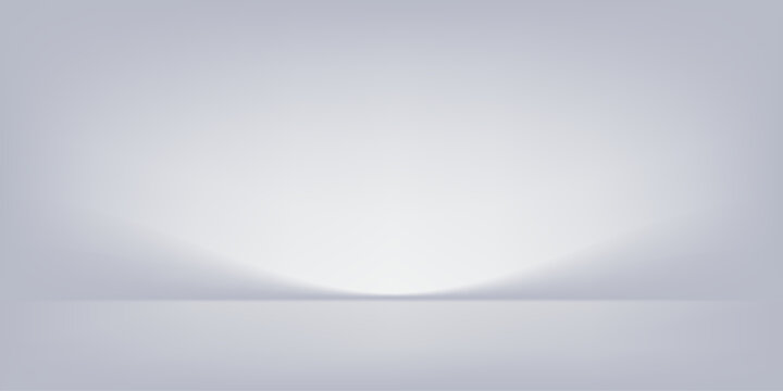White grey studio room. Limbo light background. Abstract 3d gradient backdrop for product presentation. Minimal wall scene spotlight. Showcase, promotion display.