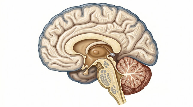 Brain Cross Section Detailed Illustration