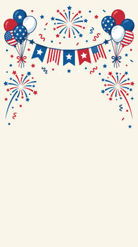 USA patriotic celebration with fireworks and balloons