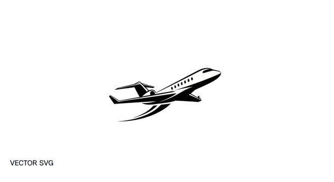 Private Jet Airplane Taking Off, Business Travel, Luxury Flight, Vector Silhouette