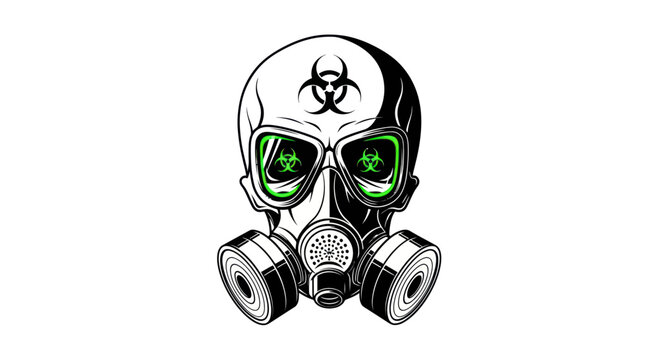Skull with Gas Mask and Biohazard Symbol - Danger and Contamination Concept