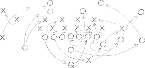 Detailed American Football Playbook Diagram with Complex Tactical Strategies and Offensive Maneuvers for Sports Coaching and Analysis © Sufea