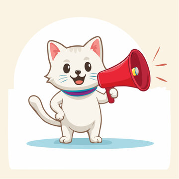 Cute cartoon cat holding a megaphone