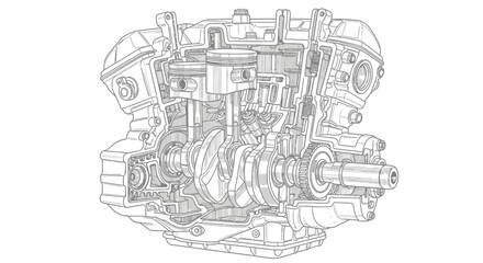 Obraz premium Internal combustion engine cutaway technical diagram illustration design