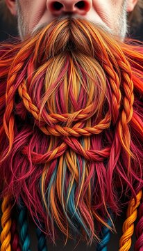 Boldly colored beard with intricate braiding and textured layers, male, layered