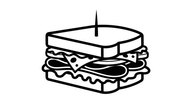 Hand Drawn Sandwich Icon with Toothpick - Vector Illustration