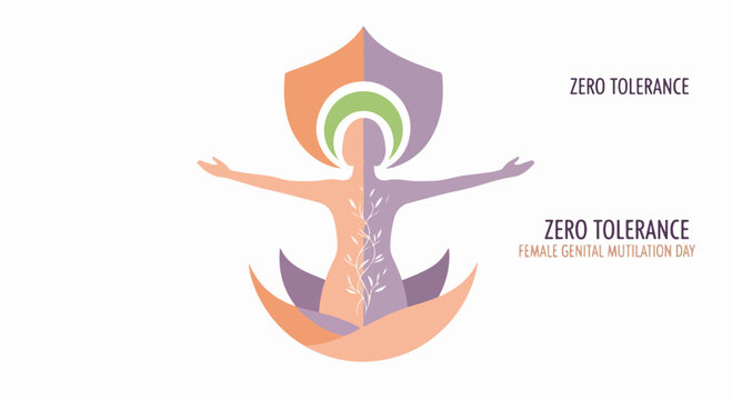 Zero Tolerance for Female Genital Mutilation Day vector illustration, abstract woman silhouette with floral elements, human rights awareness poster