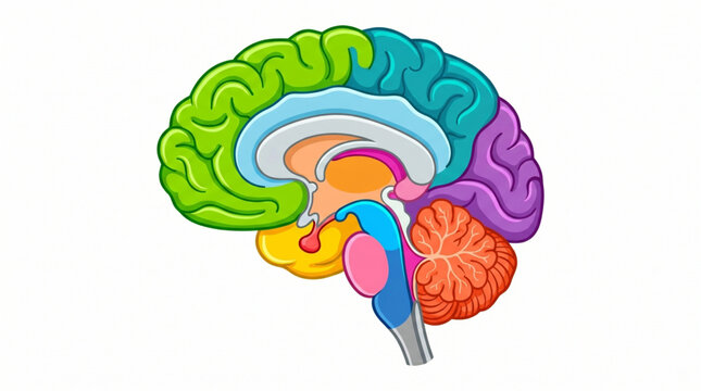 Human Brain Parts Anatomy Colorful Vector Diagram