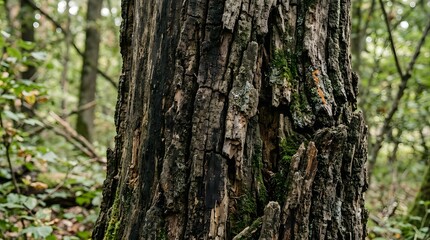 Obraz premium Rough tree bark texture with moss in a forest