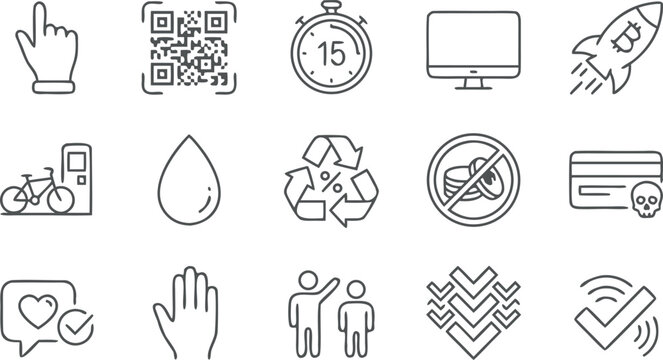Set of Modern Linear Icons Covering Digital Technology Finance Environment Social Media and Online Security