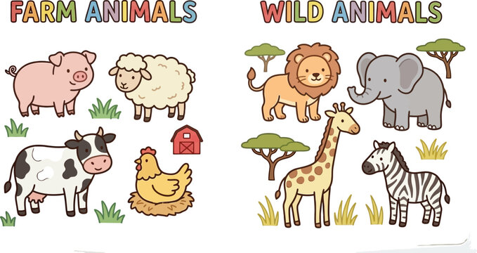 Farm and wild animals sorting worksheet
