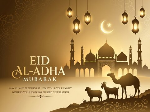 Eid al-Adha Mubarak greeting, luxurious gradient gold background with smooth transition 