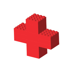 Naklejka premium Red healthcare sign made by realistic Lego plastik constructor parts isolated on transparent background. Healthcare medical concept. 3D rendered editorial vector PNG