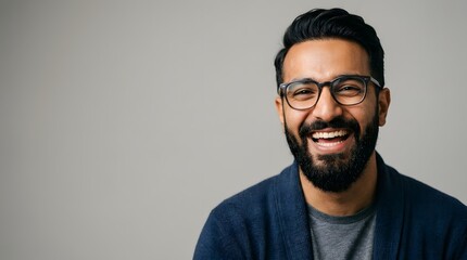Fototapeta premium Portrait of a cheerful man with glasses and a beard.