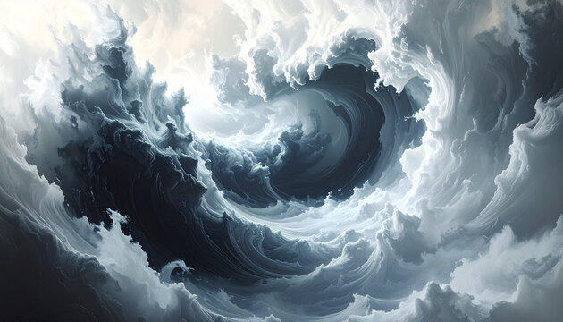 Dramatic swirling storm clouds in a vortex of darkness and light