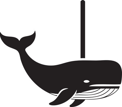 Whale Icon, Black Silhouette, Vector Graphic, Marine Mammal Illustration