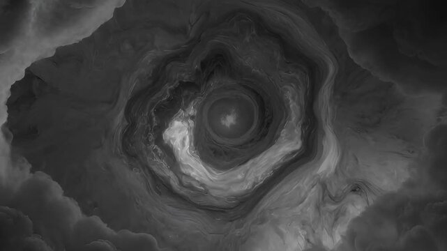 Abstract animation full frame wave saturation dark vortex cloud spiral background with cloud vortex tunnel dramatic grayscale storm texture ethereal motion depth mystery atmospheric void surreal